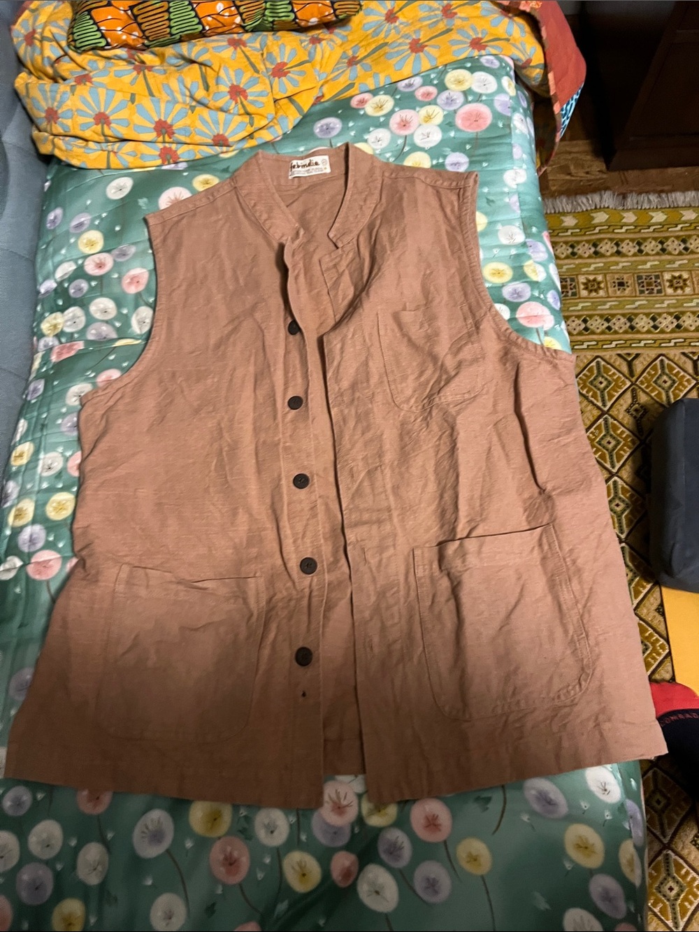 Vintage Sleeveless Button Front Utility Vest in Dusty Rose